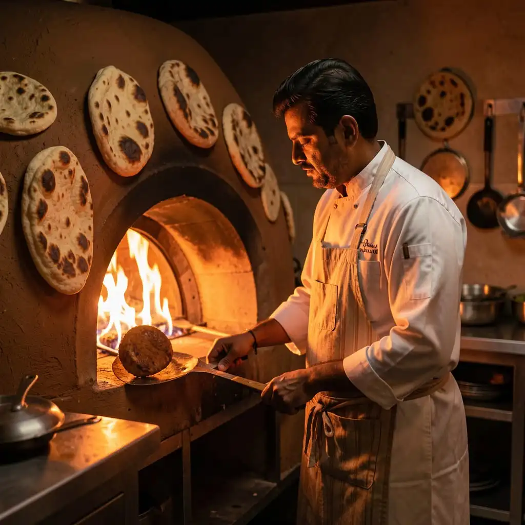 Chef cuisinier indien préparant des naans