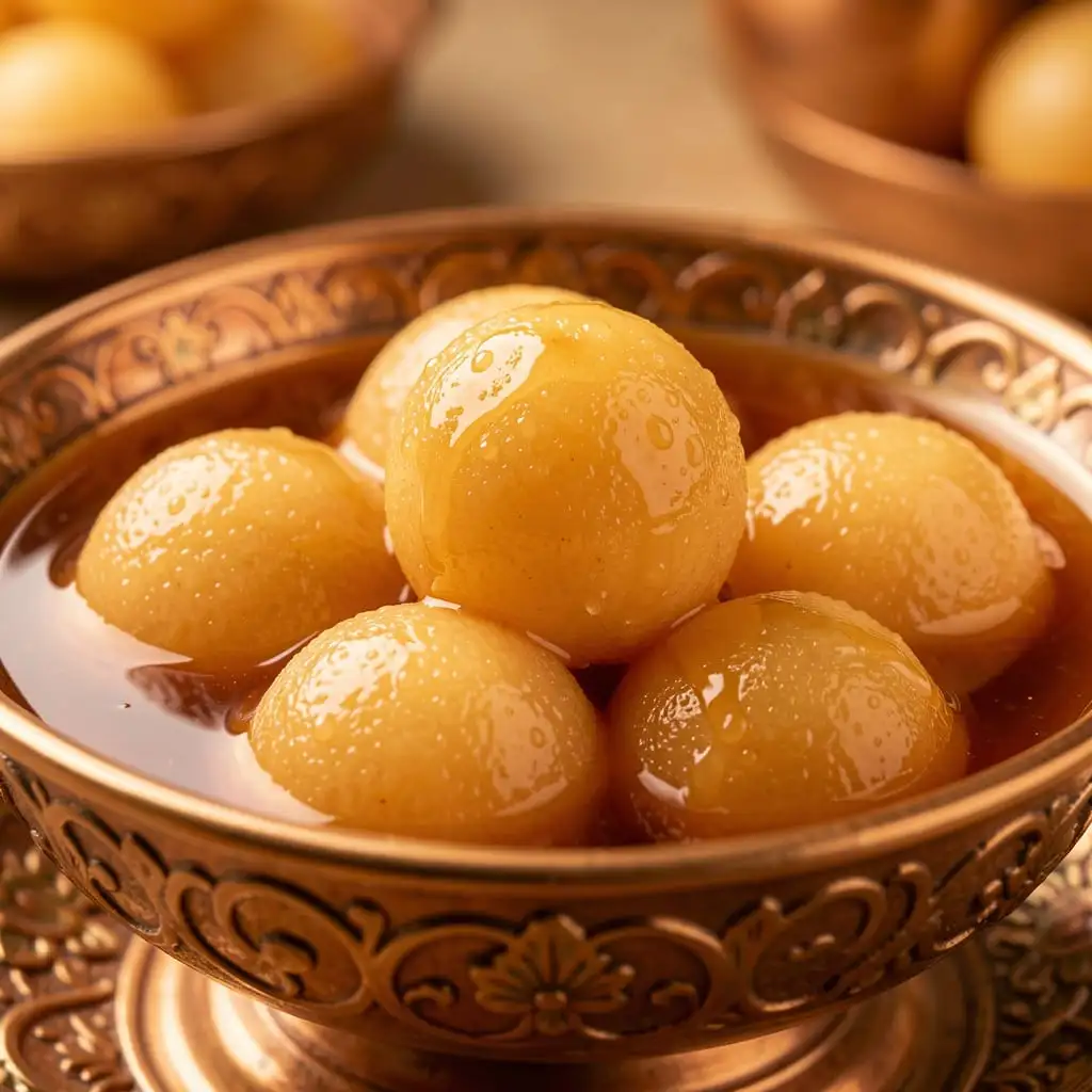 Gulab Jamun, dessert indien traditionnel aux boules de pâte sucrées au sirop
