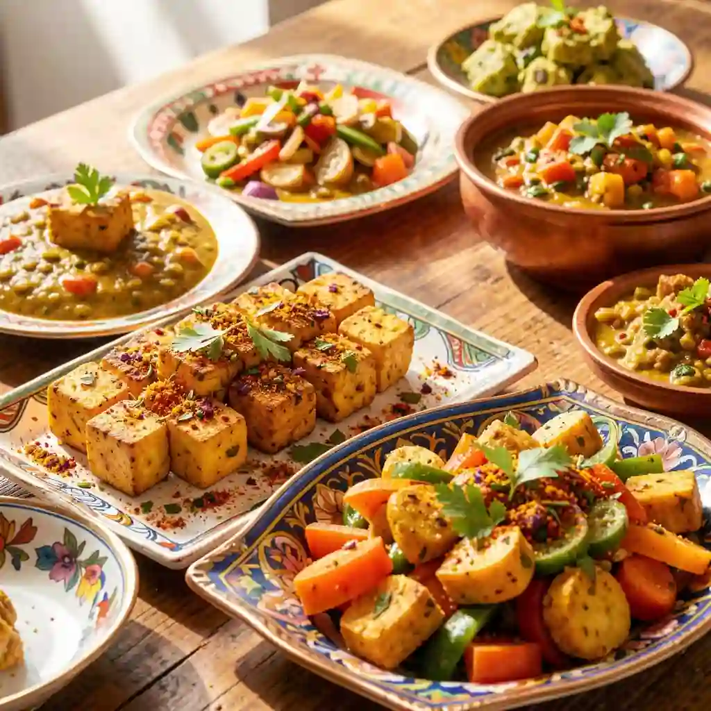Assortiment de plats indiens servis sur une table