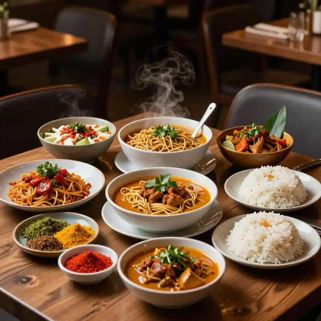 Sélection de plats asiatiques dans un restaurant lyonnais
