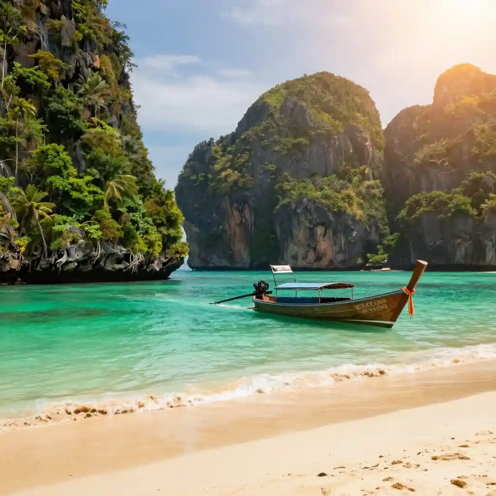 Plage tropicale de Phuket avec eau turquoise et formations rocheuses