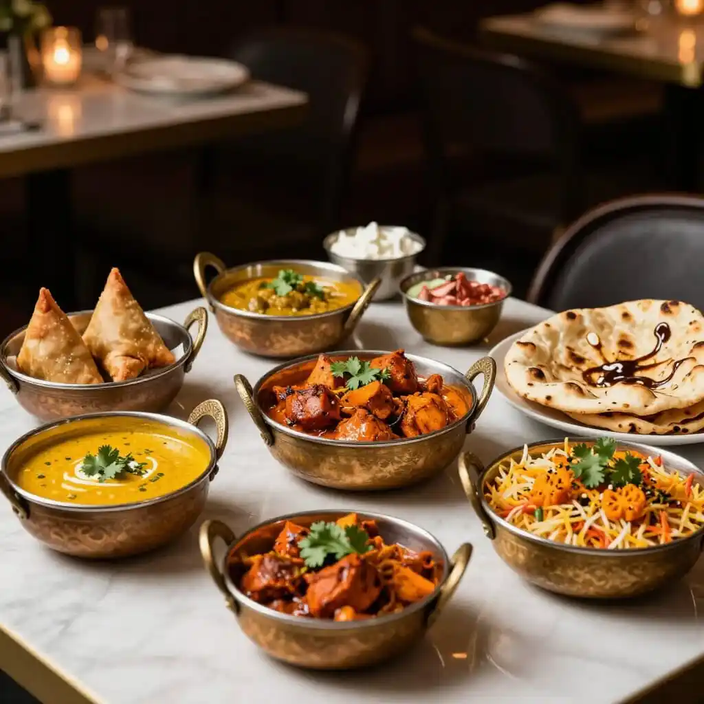 Sélection de spécialités indiennes servies dans un restaurant à Lyon